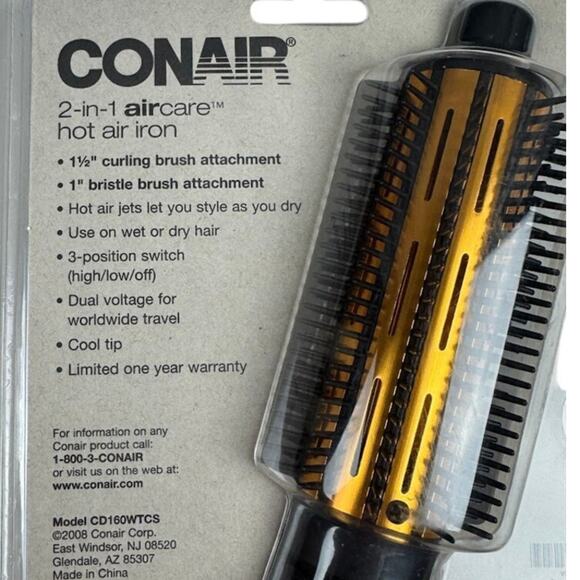 Conair CD160WTCS 2-in-1 Aircare Hot Air Iron Styler 1.5" Curl 1" Bristle Brush - Picture 4 of 5